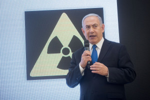 Prime Minister Benjamin Netanyahu exposes files that prove Iran's nuclear program in a press conference at the Kirya government headquarters in Tel Aviv, on April 30, 2018. Photo by Miriam Alster/Flash90