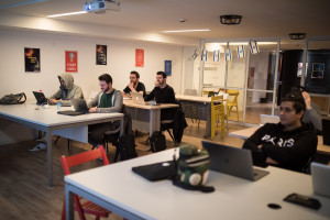 French orthodox Jewish students during a class instructing coding, at the Developers Institute Coding Bootcamp, in Tel Aviv on February 21, 2019. Photo by Hadas Parush/Flash90