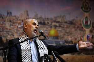 Hamas leader in Gaza, Yahya Sinwar, speaks during a conference in Gaza city, on November 4, 2019. Photo by Abed Rahim Khatib/Flash90