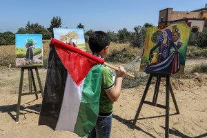 Palestinians take part in the commemoration of the Nakba near the border between Gaza and Israel, east of Khan Yunis, in the southern Gaza Strip, on May 1, 2023. Photo: Abed Rahim Khatib/Flash90