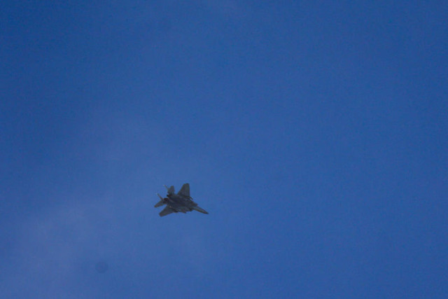 An Israeli fighter jet fly over the northern Israeli city of Haifa, on September 24, 2024. Photo by Chaim Goldberg/Flash90
