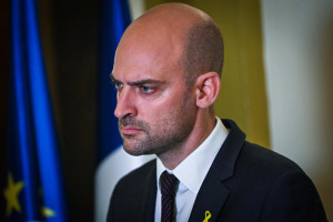 French Foreign Minister Jean-Noel Barrot holds a press conference in Jerusalem, October 7, 2024. Photo by Arie Leib Abrams/Flash90