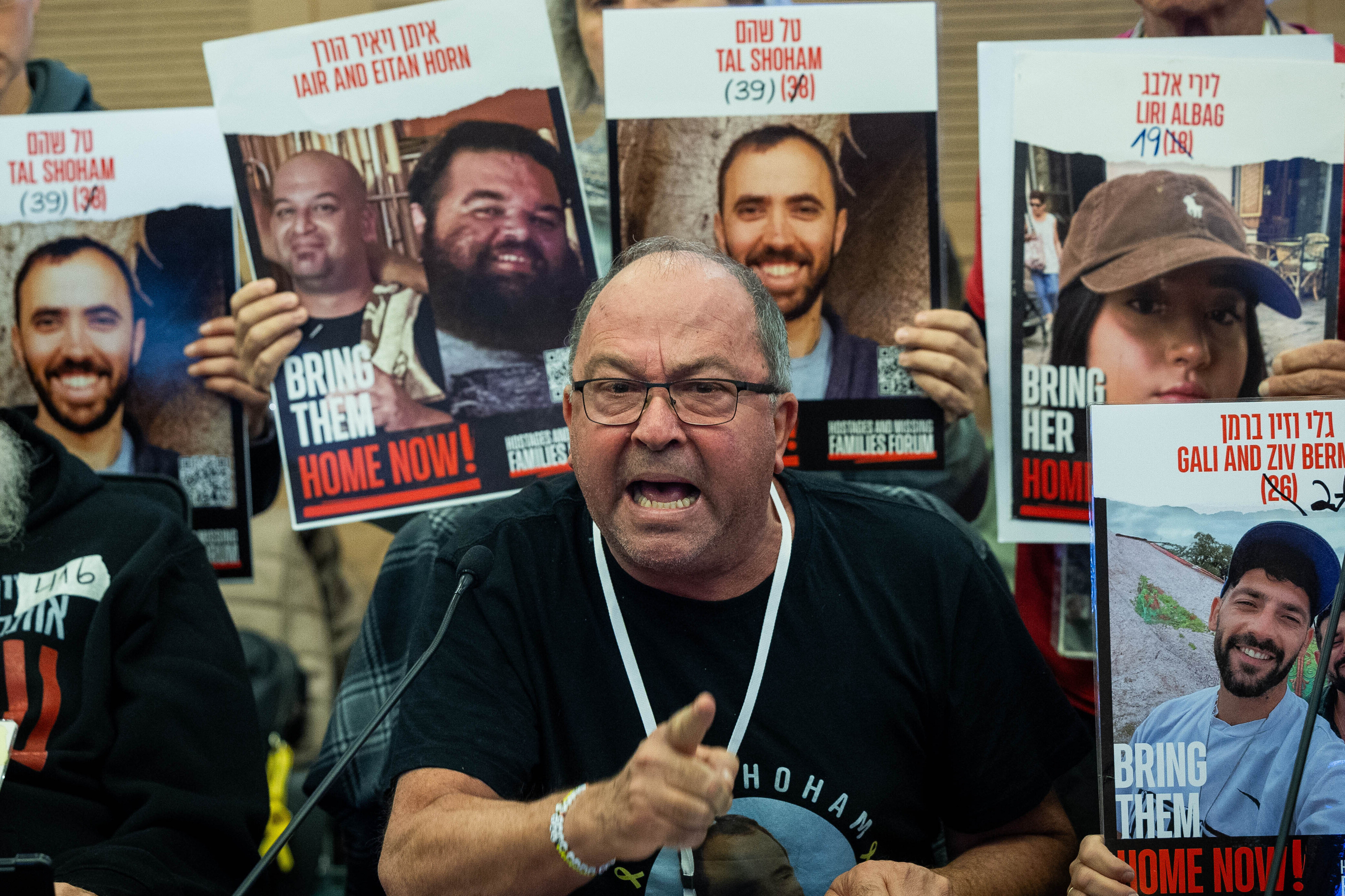 Gilad Korngold, father of Tal Shoham speaks during a Constitution, Law and Justice Committee meeting at the Knesset, the Israeli Parliament in Jerusalem, on November 25, 2024. Photo by Yonatan Sindel/Flash90