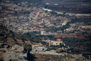 Destroyed houses at a village in southern Lebanon, as it seen from the Israeli side of the border, on December 2, 2024. Photo by Erik Marmor/Flash90