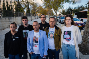 Relatives of Israelis held hostage in the Gaza Strip speak to the media after meeting with Israeli Pime Minister Benjamin Netanyahu, outside the Prime Minister's office in Jerusalem, December 8, 2024. Photo by Noam Revkin Fenton/Flash90