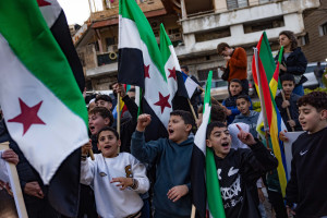 Residents in the Druze village of Majdal Shams celebrate after the rebels took over Syria, in Majdal Shams, in the Golan Heights, December 9, 2024. Photo by Chaim Goldberg/Flash90