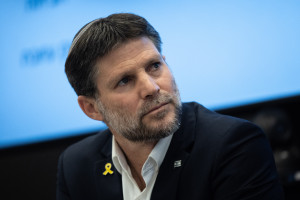 Israeli minister of Finance Bezalel Smotrich attends a press conference on the plan for the return of northern residents to their homes, at the Ministry of Finance in Jerusalem, January 5, 2025. Photo by Yonatan Sindel/Flash90