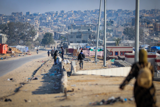 Displaced Palestinians seen around their tents in Khan Yunis, in the southern Gaza Strip, January 7, 2025. Photo by Ali Hassan/Flash90