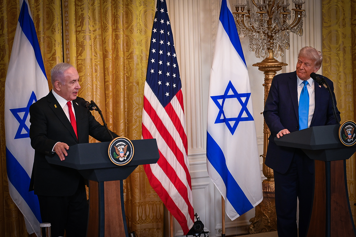 US President Donald Trump and Israeli prime Minister Benjamin Netanyahu holding a joint press conference at the White House in Washington D.C., February 4, 2025. Photo by Liri Agami/Flash90