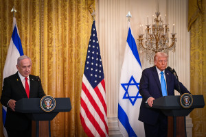US President Donald Trump and Israeli prime Minister Benjamin Netanyahu holding a joint press conference at the White House in Washington D.C., February 4, 2025. Photo by Liri Agami/Flash90