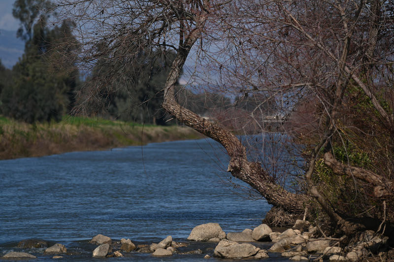 People enjoy at the Jordan River in northern Israel, on February 8, 2025. Photo by Michael Giladi/Flash90