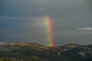 A rainbow rises near the Israeli border with Lebanon, February 12, 2025. Photo by Ayal Margolin/Flash90