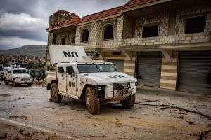 UN peacekeepers (UNIFIL) patrol in southern Lebanon, February 13, 2025. Photo by Yonatan Sindel/Flash90
