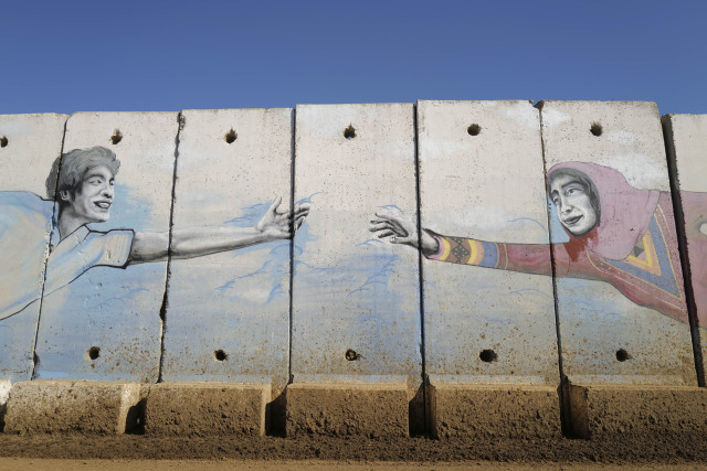 View of the TALKING WALLS art project on the Lebanese border, Moshav Netua, Ma'ale Yosef Regional Council in northern Israel, February 25, 2025. Photo by Michael Giladi/Flash90