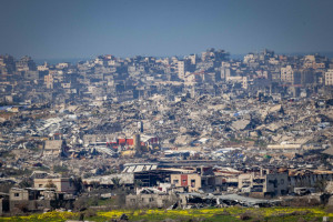 Destroyed and damaged buildings in the Gaza Strip, February 25, 2025. Photo: Yonatan Sindel/Flash90.