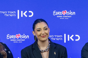 Yuval Raphael, Israel's contestant for the Eurovision Song Contest and survivor of the October 7th Massacre seen during a press conference in Tel Aviv, March 9, 2025. Photo by Yonatan Sindel/Flash90