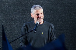 Leader of the Democrats party Yair Golan speaks during a rally against the Israeli government at Habima Square, March 18, 2025. Photo by Dor Pazuelo/Flash90