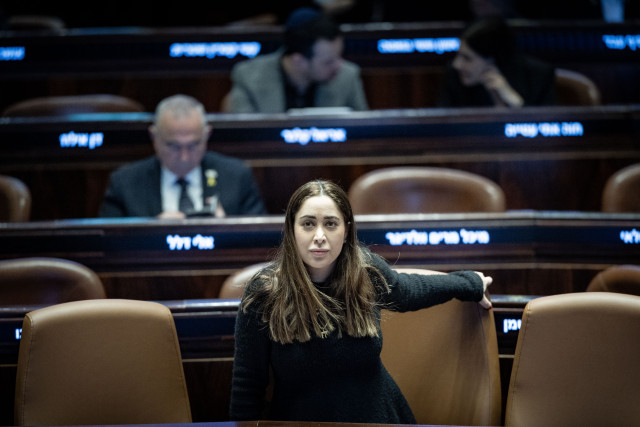 May Golan, Minister for Social Equality and the Advancement of the Status of Women of Israel attends a 40 signatures debate, at the plenum hall of the Knesset, the Israeli parliament in Jerusalem, on March 26, 2025. Photo by Yonatan Sindel/Flash90