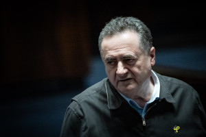 Defense Minister Israel Katz seen at the plenum hall of the Knesset, the Israeli parliament in Jerusalem, on March 26, 2025. Photo by Yonatan Sindel/Flash90
