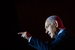 Israeli prime minister Benjamin Netanyahu speaks at the Jewish News Syndicate conference in Jerusalem, on April 27, 2025. Photo by Yonatan Sindel/Flash90