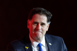 Head of the negotiations for hostages release Ron Dermer speaks at the Jewish News Syndicate conference in Jerusalem, on April 28, 2025. Photo by Chaim Goldberg/Flash90