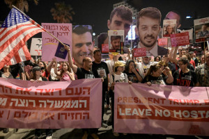 Families of Israelis held hostage in Gaza and supporters protest calling for the release of Israelis held hostage by Hamas terrorists in Gaza, outside the U.S. Embassy Branch Office in Tel Aviv, May 13, 2025. Photo by Tomer Neuberg/Flash90