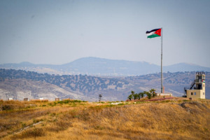 A Jordanian watchtower on the border between Jordan and Israel, on May 20, 2025. Photo by Ayal Margolin/Flash90
