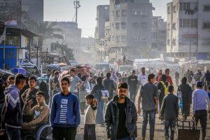 Palestinians were displaced from their homes and tents after the Israeli army dropped leaflets ordering residents to evacuate the Bani Suhaila and Abasan areas in eastern Khan Yunis and head to the Al-Mawasi area west of Khan Yunis, an area designated as a humanitarian zone in the southern Gaza Strip., amid ongoing fighting between Israel and Hamas. Photo by Abed Rahim Khatib/FLASH90