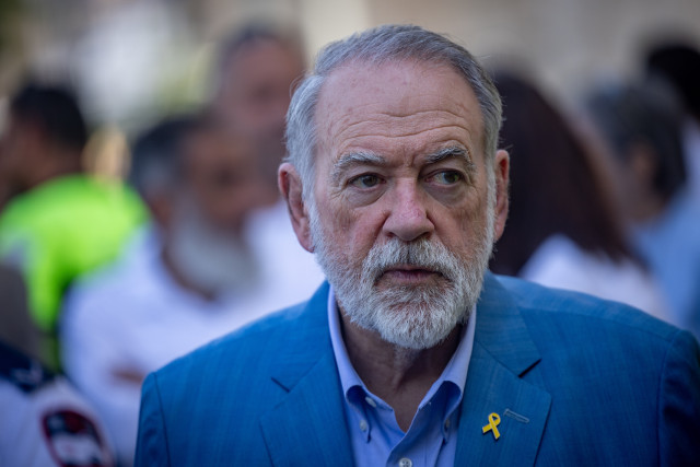 Mike Huckabee, U.S. Ambassador to Israel​​ take part in a special ceremony for a new bulletproof ambulance donated by the Harvest Christian Fellowship to Magen David Adom, at the Tower of David, in the Old City of Jerusalem, June 1, 2025. Photo by Chaim Goldberg/Flash90