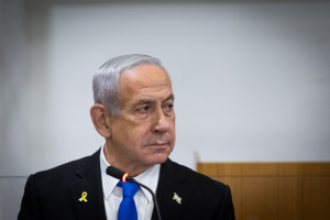 Israeli Prime Minister Benjamin Netanyahu arrives to the courtroom at the Distrcit court in Tel Aviv, before the start of his testimony in the trial against him, June 3, 2025. Photo by Chaim Goldberg/Flash90