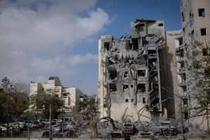 The scene where a ballistic missile fired from Iran hit and caused damage in Be'er Sheva, Southern Israel, June 24, 2025. Photo by Yonatan Sindel/Flash90