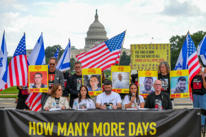 Families of Israeli hostages, returned hostages and supporters hold a press conference in front of the U.S. Capitol in Washington, D.C., urging American leaders to help bring their loved ones home from Gaza, July 23, 2025. Photo by Liri Agami/Flash90