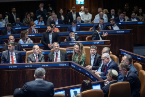 Prime Minister Benjamin Netanyahu, Ministers and MK's attend a discussion on the proposal to apply sovereignty over Judea, Samaria, and the Jordan Valley at the assembly hall of the Knesset, the Israeli parliament in Jerusalem, July 23, 2025. Photo by Yonatan Sindel/Flash90
