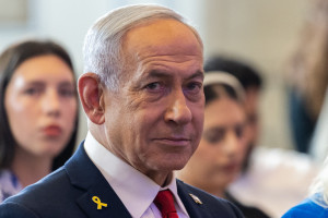 Israeli prime minister Benjamin Netanyahu and his wife Sara attend a Christian Conference in Jerusalem, on April 27, 2025. Photo by Chaim Goldberg/Flash90
