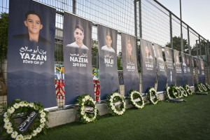 A ceremony held in memory of where 12 young Druze residents from Majdal Shams, Northern Israel, were killed a year ago in a Hezbollah missile attack, July 27, 2025. Photo by Michael Giladi/ Flash90