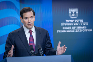 Israeli Prime Minister Benjamin Netanyahu and U.S. Secretary of State Marco Rubio give a press statement after their meeting at the Prime Minister Office in Jerusalem, on September 15, 2025. Photo by Chaim Goldberg/Flash90