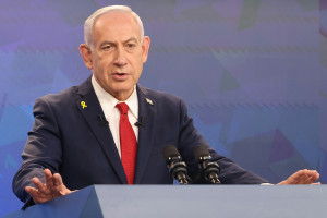Israeli Prime Minister Benjamin Netanyahu holds a press conferene at the Prime Minister's office in Jerursalem, September 16, 2025. Photo by Marc Israel Sellem/POOL