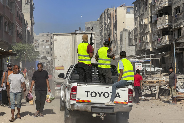 Armed Palestinians in the southern Gaza Strip, on October 11, 2025. Photo by Saeed Mohammed/Flash90