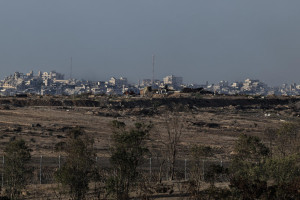 View of destroyed buildings in the northern Gaza Strip, as seen from the Israeli side of the border, November 17, 2025. Photo by Tsafrir Abayov/Flash90