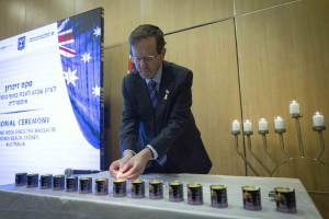 Israeli President Isaac Herzog attends a ceremony marking one week since the mass shooting attack in Sydney targeting the Jewish community during Hanukkah celebrations, at the World Zionist Organization (WZO) building, December 21, 2025. Photo by Yonatan Sindel/Flash90