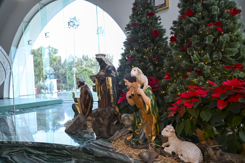 Christmas decorations are displayed inside the Magdala Hotel, adjacent to the first-century town of Magdala, on the shores of the Sea of Galilee, in Migdal, December 22, 2025. Photo by Michael Giladi/Flash90