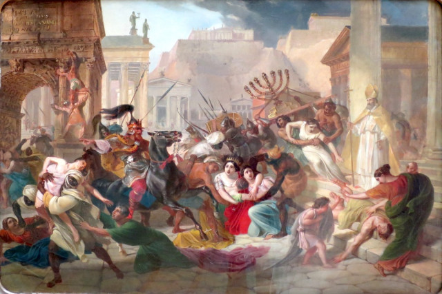 Painting on Genseric sacking Rome by Karl Bryullov (1833–1836), depicting the menorah taken away by the Vandals.(Picture: From Collection of Tretyakov Gallery, photographer: Karl Bryullov / Via Wikimedia).