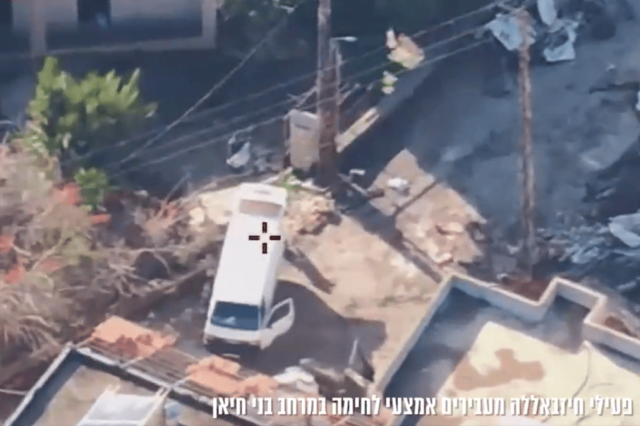 Hezbollah operatives spotted transferring weapons in southern Lebanon, shortly before an airstrike. Photo: IDF Spokesperson's Unit footage.