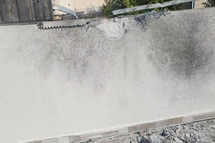 Damage to a house in Sderot from falling shrapnel after Iron Dome interception, 6 January, 2025. 
Photo: Sderot Municipality