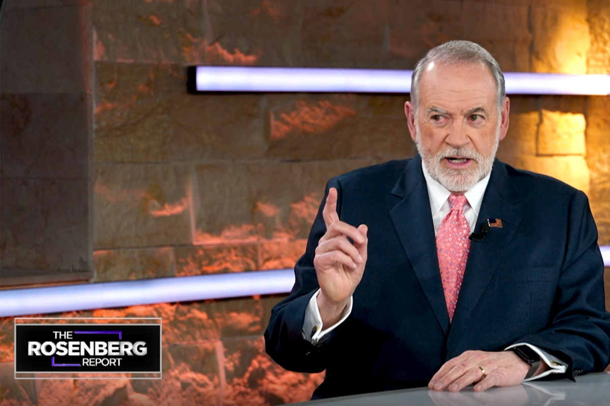 Ambassador Mike Huckabee on The Rosenberg Report. Image courtesy of TBN