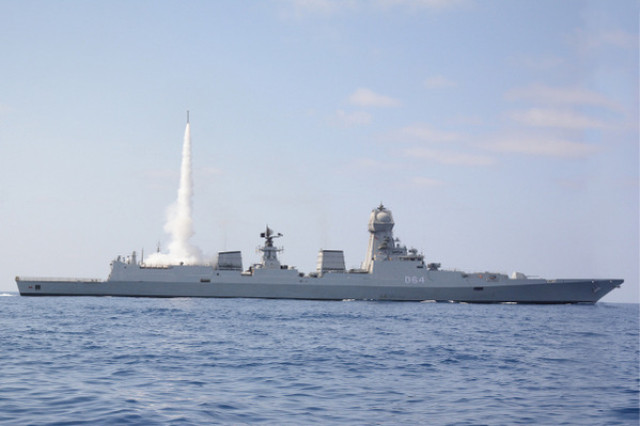 An Indian Naval Ship fires a Barak-8 Medium-Range Surface-to-Air Missile variant during a successful cooperative engagement test on the Western Seaboard. Photo: Wikimedia Commons.