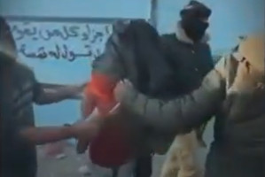 Hamas operatives seen executing Gazan civilians accused of stealing flour amid an ongoing humanitarian crisis. (Screenshot from video footage)