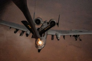 A U.S. Air Force A-10 Thunderbolt II conducts refueling operations over the U.S. Central Command area of responsibility.