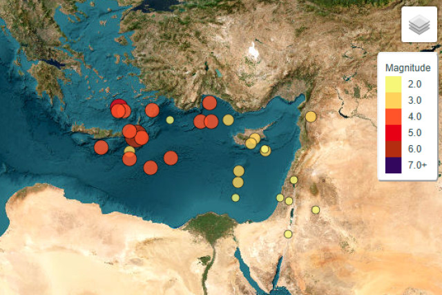 Earthquake magnitude map. May 14,2025. Photo: The Geological Survey of Israel