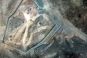 close-up of a dirt-filled entrance at Fordow on June 22 after the U.S. strikes. June 22, 2025.  Photo: Satellite image  Maxar Technologies